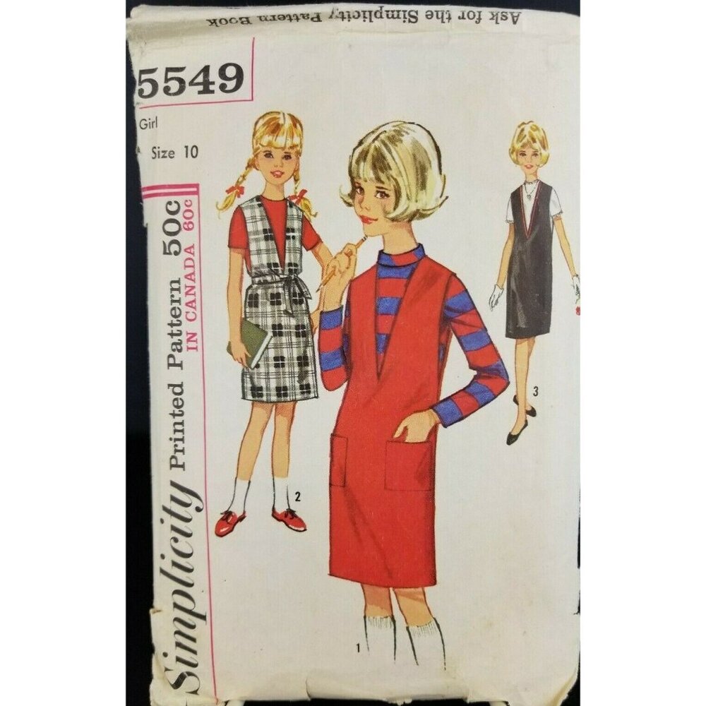 Simplicity 1960s Girls' Jumper and Blouse Pattern Size 10 #5549 Vintage